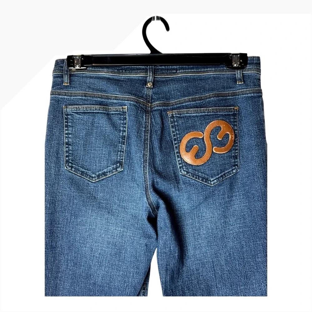 Escada Sport Jeans‎ Women Medium Blue Denim Flare Leg Kate Leather Logo Preppy